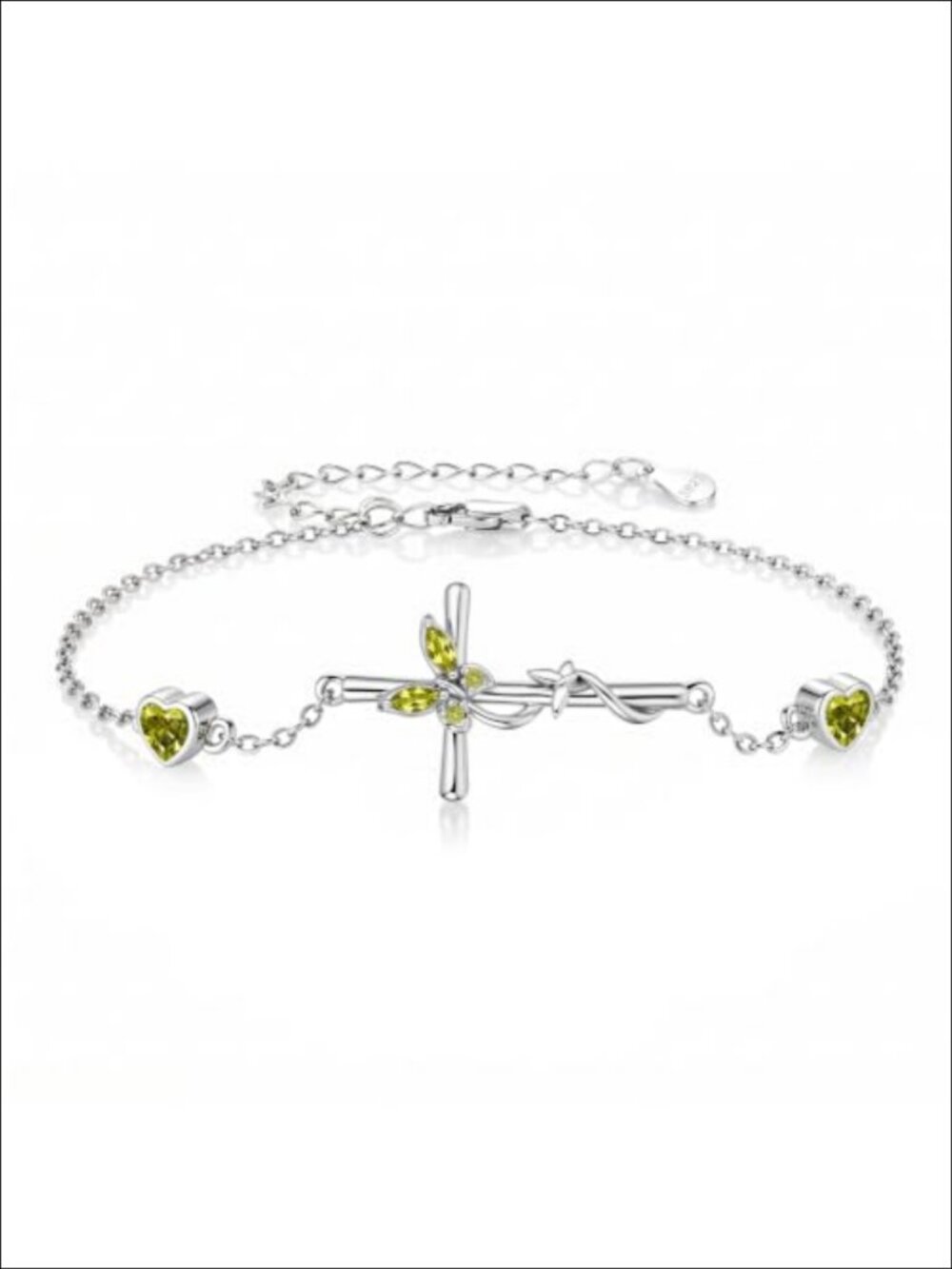 Sterling Silver Cross Butterfly Bracelet August Birthstone Charm